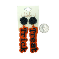 Acrylic Trick or Treat Word Beaded Halloween Earrings (.8x3.25in)