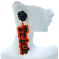 Acrylic Trick or Treat Word Beaded Halloween Earrings (.8x3.25in)
