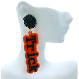 Acrylic Trick or Treat Word Beaded Halloween Earrings (.8x3.25in)