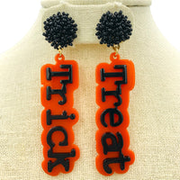 Acrylic Trick or Treat Word Beaded Halloween Earrings (.8x3.25in)
