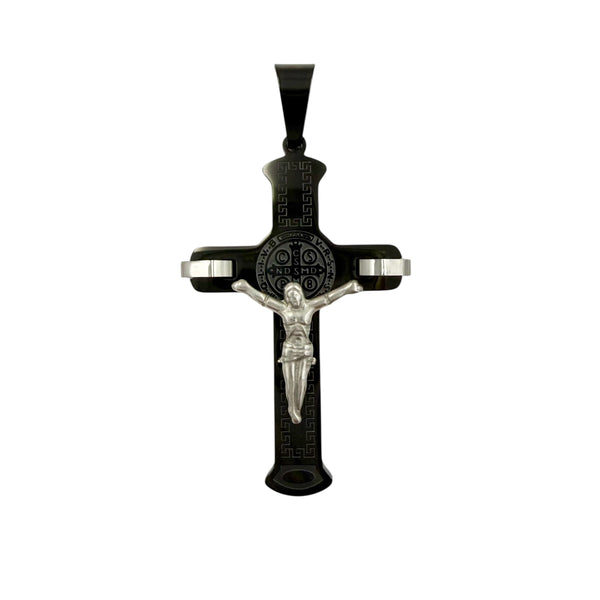 Stainless Steel Cross Crucifix San Benito Pendant (5068)(1x2in)