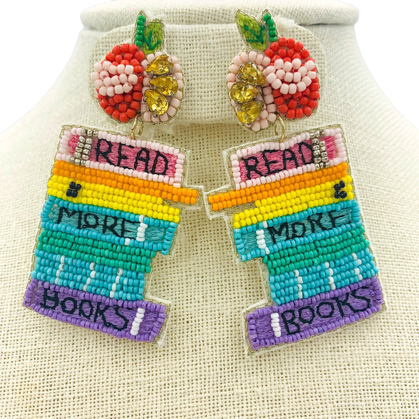 Read More Books Teacher Seed Bead Earrings - School, Beaded (1.25x2.75in)