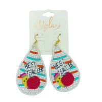 Best Teacher Teardrop Seed Bead Earrings - School, Beaded (1.5x3in)