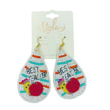 Best Teacher Teardrop Seed Bead Earrings - School, Beaded (1.5x3in)