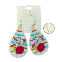 Best Teacher Teardrop Seed Bead Earrings - School, Beaded (1.5x3in)