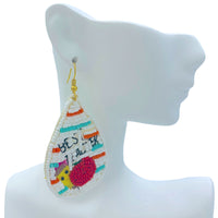 Best Teacher Teardrop Seed Bead Earrings - School, Beaded (1.5x3in)