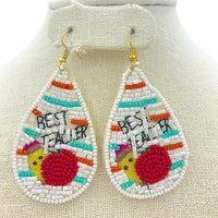 Best Teacher Teardrop Seed Bead Earrings - School, Beaded (1.5x3in)