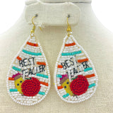 Best Teacher Teardrop Seed Bead Earrings - School, Beaded (1.5x3in)