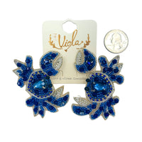Beaded Crab Seed Bead Earrings in Red or Blue (2x2.75in)