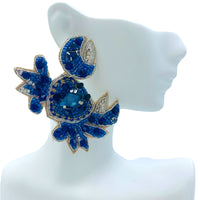Beaded Crab Seed Bead Earrings in Red or Blue (2x2.75in)
