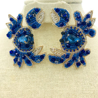 Beaded Crab Seed Bead Earrings in Red or Blue (2x2.75in)