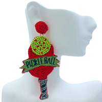 Pickleball Themed Seed Bead Earrings - Beaded (1.75x3.6in)