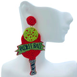 Pickleball Themed Seed Bead Earrings - Beaded (1.75x3.6in)