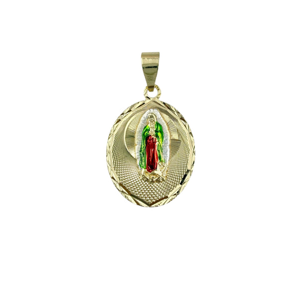 Gold Plated Our Lady of Guadalupe Oval Halo Pendant (A515-3)(1x1.75in)