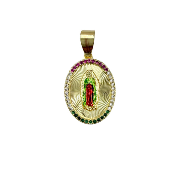 Gold Plated Our Lady of Guadalupe Crystal Halo Pendant - Medium (G205-2-2)(0.75x1.25in)