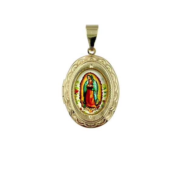 Gold Plated Our Lady of Guadalupe Oval Halo Pendant (H81)(1x1.5in)