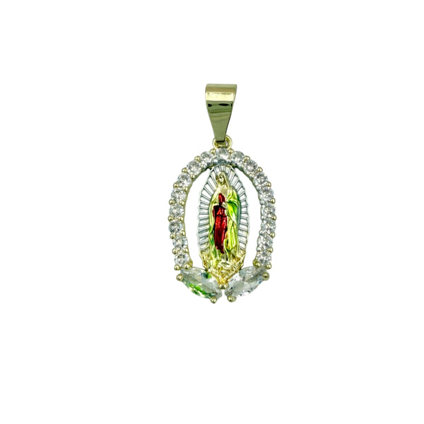 Gold Plated Our Lady of Guadalupe Crystal Halo Pendant (G185-3)(0.6x1.5in)