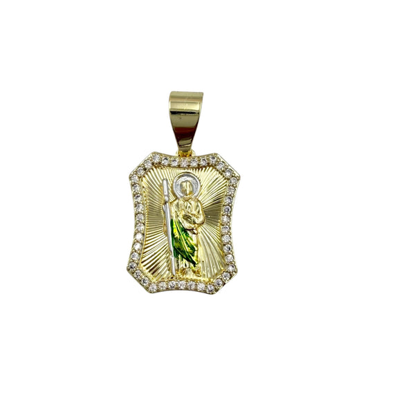 Gold Plated Saint Jude Crystal Square Pendant (G203-2-1)(0.6x1.25in)