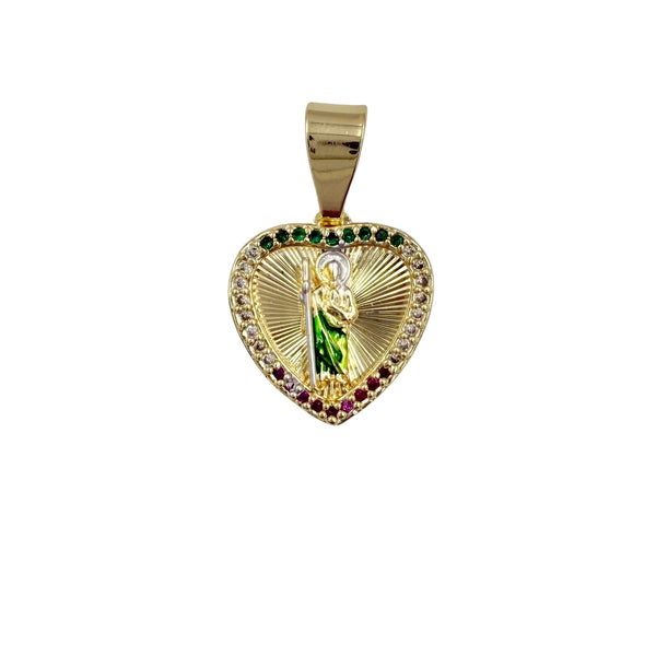 Gold Plated Saint Jude Crystal Heart Pendant (G229-6-1)(0.6x1in)