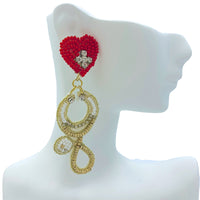 Stethoscope & Heart Seed Bead Earrings - Doctor, Nurse Beaded (1x3in)