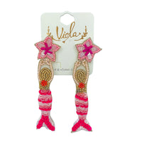 Mermaid Seed Bead Earrings in 2 Colors - Beaded (1x3.5in)