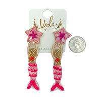 Mermaid Seed Bead Earrings in 2 Colors - Beaded (1x3.5in)