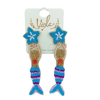Mermaid Seed Bead Earrings in 2 Colors - Beaded (1x3.5in)