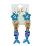 Mermaid Seed Bead Earrings in 2 Colors - Beaded (1x3.5in)
