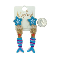 Mermaid Seed Bead Earrings in 2 Colors - Beaded (1x3.5in)