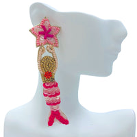 Mermaid Seed Bead Earrings in 2 Colors - Beaded (1x3.5in)