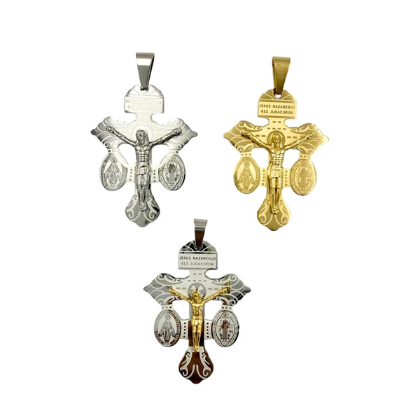 Stainless Steel Large Crucifix San Benito Pendant (1695)(1x1.5in)