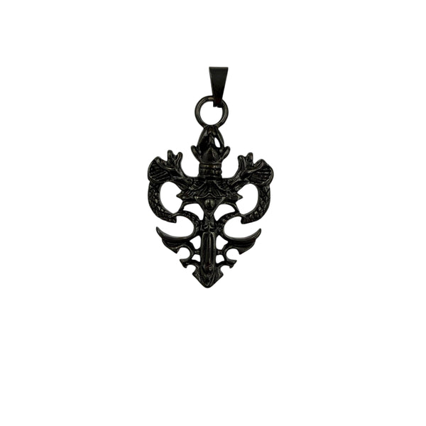 Stainless Steel Black Dual Dragon Pendant (1388)(1.25x2in)