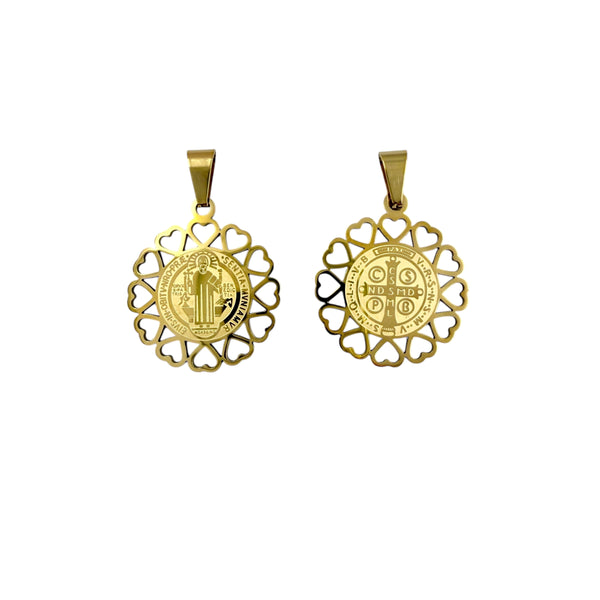 Gold Plated Stainless Steel Heart San Benito Pendant (4091)(1x1.5in)