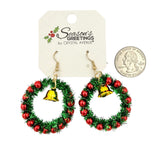 Holiday Bell & Wreath Christmas Themed Earrings (1.83x2.77in)