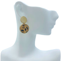 18mm Round Hair on Hide Leather Leopard Print Drop Earrings (0.70x1.20in)
