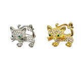 Green Eyed Crystal Studded Cat Brooch Pin (1.25x1in)