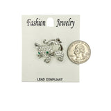 Green Eyed Crystal Studded Cat Brooch Pin (1.25x1in)