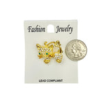 Green Eyed Crystal Studded Cat Brooch Pin (1.25x1in)