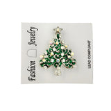 Green Enamel Crystal Christmas Brooch Pin (1.5x1.75in)