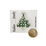 Green Enamel Crystal Christmas Brooch Pin (1.5x1.75in)