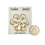 Flower Crystal & Pearl Brooch Pin (AB14176)(1.75x1.75in)
