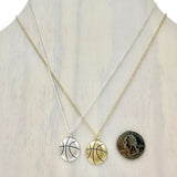 "Eat, Sleep, Dribble!" Basketball Pendant Necklace in Silver or Gold (18+2in)