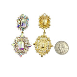 Rhinestone Rectangle Shaped Burst Clip On Earrings (1.42x3.0in)