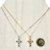 Cubic Zirconia Bubble Cross Necklace in Silver or Gold (16+2in)