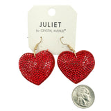 Red Heart Crystal Studded Cushion Earrings (1.5x2.25in)
