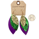 Mardi Gras Themed Glitter Oval Earrings (1.4x3.5in)