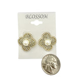 $1.00 Crystal Clover Pearl Stud Earrings (IER5800)