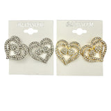 $1.00 Crystal Double Heart Earrings in Silver or Gold (IER5796)