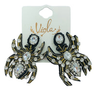Spider Crystal Seed Bead Earrings - Beaded, Halloween (1.5x2in)