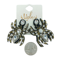Spider Crystal Seed Bead Earrings - Beaded, Halloween (1.5x2in)